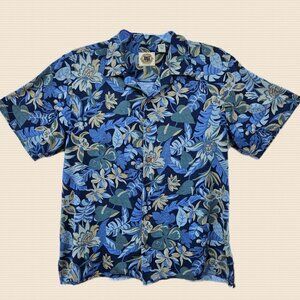Pusser's West Indies Mens Floral Hawaiian Silk Blend Short Sleeve Shirt - M